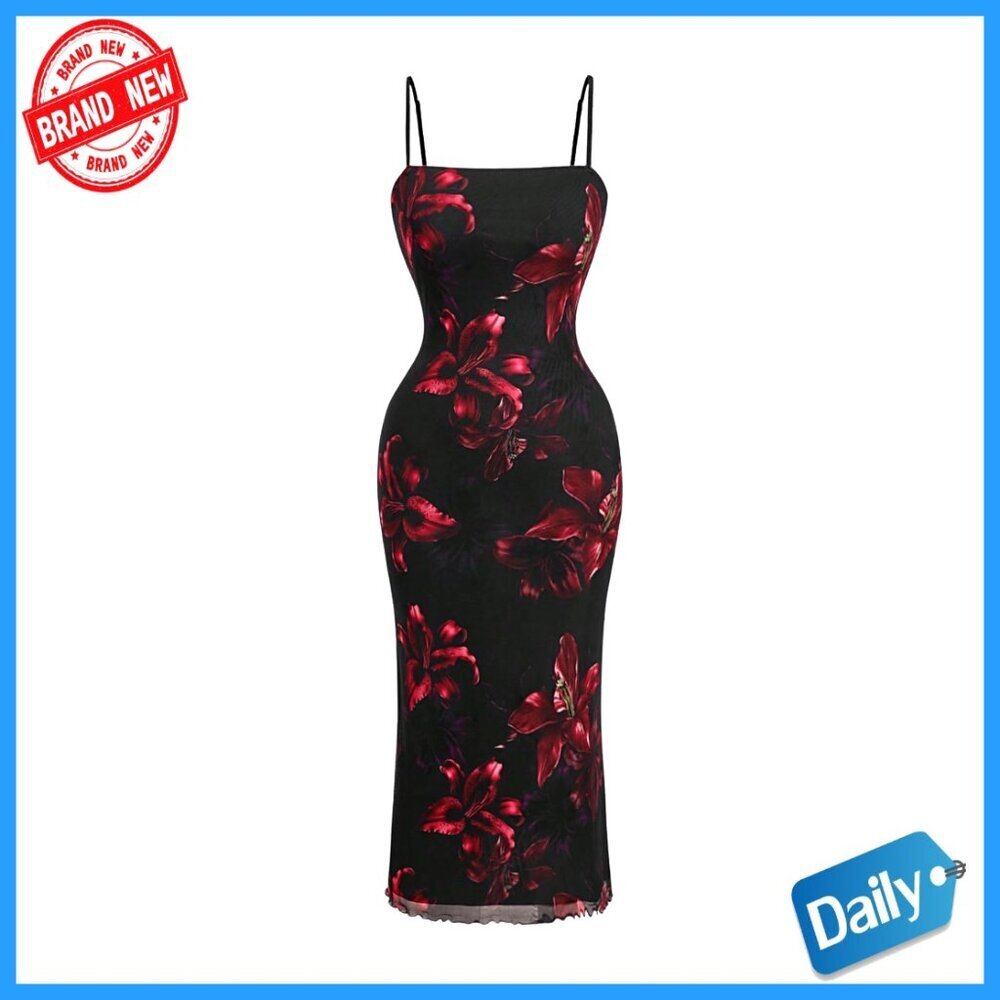 Y2K Floral Bodycon Dress Backless Square Neck Midi Going Out Party Wear